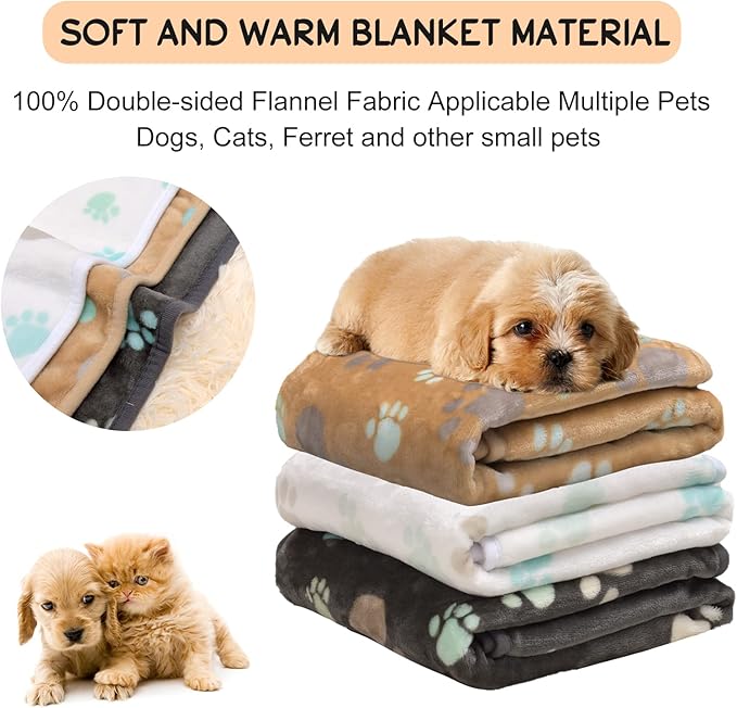 1 Pack 3 Blankets for Dogs Super Soft Fluffy Premium Fleece Pet Blanket Dogs Blankets for Dogs Flannel Throw for Dog Puppy Cat Paw Blanketï¼_rey/Brown/Whiteï¼23x16inch