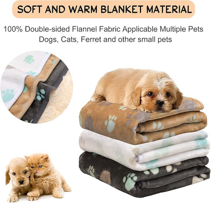 1 Pack 3 Blankets for Dogs Super Soft Fluffy Premium Fleece Pet Blanket Dogs Blankets for Dogs Flannel Throw for Dog Puppy Cat Paw Blanketï¼_rey/Brown/Whiteï¼23x16inch