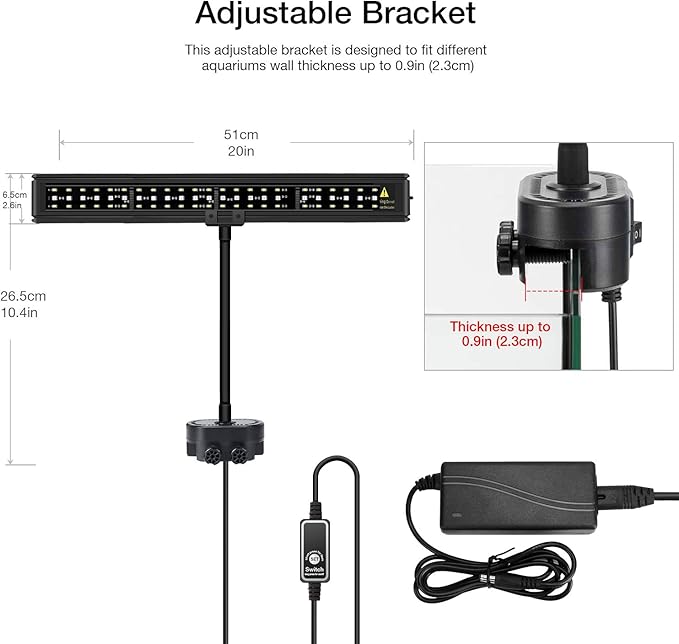 IREENUO Aquarium LED Light, Full Spectrum Fish Tank Clip on Light with Remote, Color Changing Lighting for Reef Coral Aquatic Plants and Fish Keeping (16W（20.4 inch）)