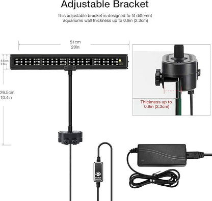 IREENUO Aquarium LED Light, Full Spectrum Fish Tank Clip on Light with Remote, Color Changing Lighting for Reef Coral Aquatic Plants and Fish Keeping (16W（20.4 inch）)