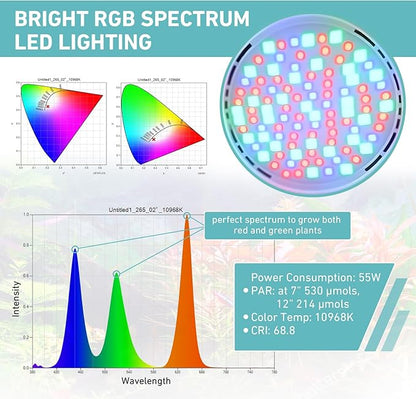 hygger 55W High PAR Aquarium LED Plant Light, 5 Adjustable Brightness Full Spectrum Fish Tank Light Aquarium Lamp & Stand Kit Ideal for Aquascaping Planted Tank Fish Display Shrimp Tank Paludarium