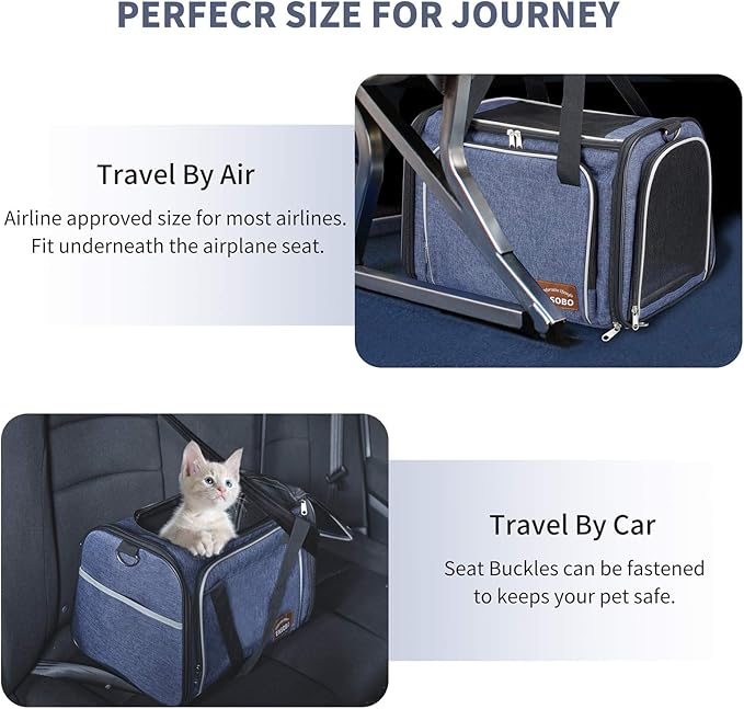 Dog Carrier, ENSOBO Cat Carrier Pet Travel Carrier Bag Airline Approved Folding Fabric Pet Carrier for Small Dogs Puppies and Medium Cats, w/Locking Safety Zippers