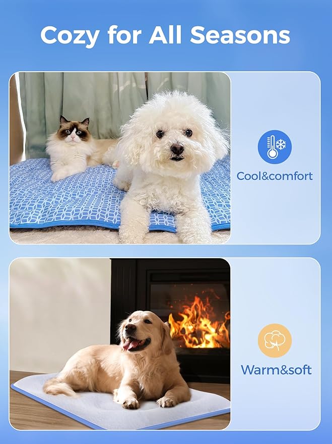 Rywell Dog Cooling Mat,30 * 20 Super Thick & Comfortable Cooling Mat for Dog with Arc-Chill 3.0 & PCM Tech(Q-Max>0.5), Endothermic Color Changing&Dual Sided for All-Year Use, Portable for Pet Bed