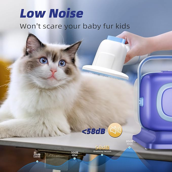 Dog Grooming Kit with Pet Grooming Vacuum, Dog Clipper, Pet Grooming Shedding Brush, Cleaning Tool in 1, Low Noise Dog Vacuum for Dogs Cats (Blue)