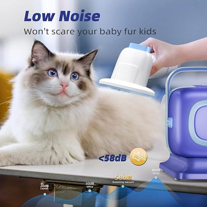 Dog Grooming Kit with Pet Grooming Vacuum, Dog Clipper, Pet Grooming Shedding Brush, Cleaning Tool in 1, Low Noise Dog Vacuum for Dogs Cats (Blue)