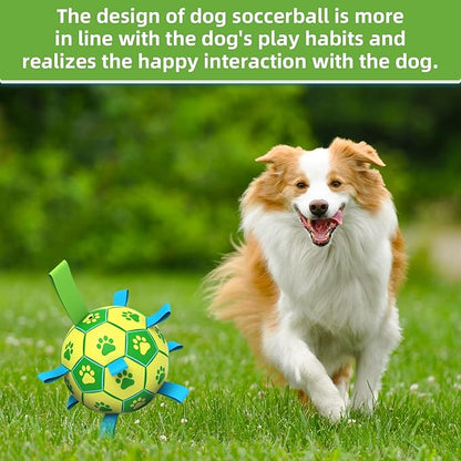 QDAN Dog Toys Soccer Ball, Interactive Dog Toys for Tug of War, Dog Tug Toy, Dog Water Toy, Durable Dog Balls for Small & Medium Dogs-Green&Yellow(6 inch)