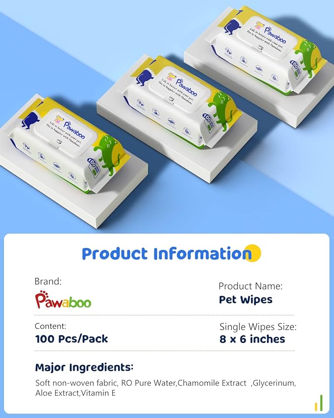 Pawaboo 400 Dog Wipes for Paws and Butt Ears Eyes | Organic Pet Wipes for Dogs | Unscented Hypoallergenic Dog Wipes Cleaning Deodorizing | Extra Thick Paw Wipes for Dogs Cats Pets