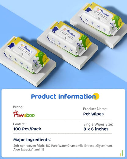 Pawaboo 400 Dog Wipes for Paws and Butt Ears Eyes | Organic Pet Wipes for Dogs | Unscented Hypoallergenic Dog Wipes Cleaning Deodorizing | Extra Thick Paw Wipes for Dogs Cats Pets