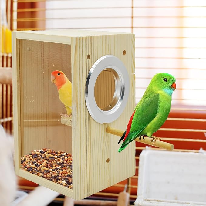 Vertical Parakeet Nesting Box,Transparent Bird Nesting Box Natural Wood Parakeet House for Cage Clear Acrylic Budgie Breeding Nest for Lovebird,Cockatiel,Parrot,Budgie,Conure,Finch