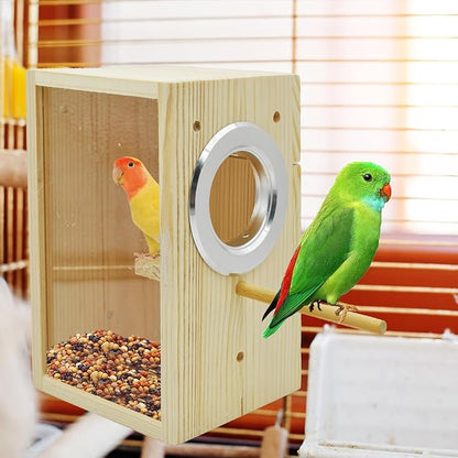 Vertical Parakeet Nesting Box,Transparent Bird Nesting Box Natural Wood Parakeet House for Cage Clear Acrylic Budgie Breeding Nest for Lovebird,Cockatiel,Parrot,Budgie,Conure,Finch