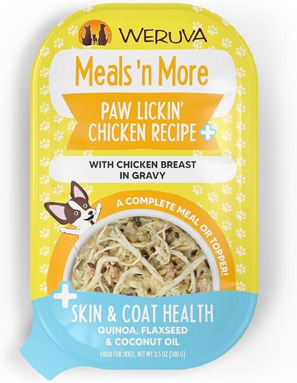 Weruva Meals 'n More Natural Wet Dog Food, Paw Lickin Chicken Plus Skin & Coat Health, 3.5oz Cup (Pack of 12)