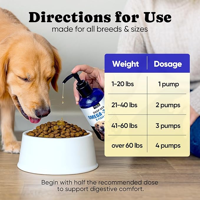 Wild Alaskan Salmon Oil for Dogs & Cats – Fast-Absorbing Fish Oil for Dogs with Krill Oil, Omega 3 6 9 Fish Oil Supplement from 8 Deep Sea Fishs for Skin, Coat, Joints & Heart -16oz (90 Day Supply)