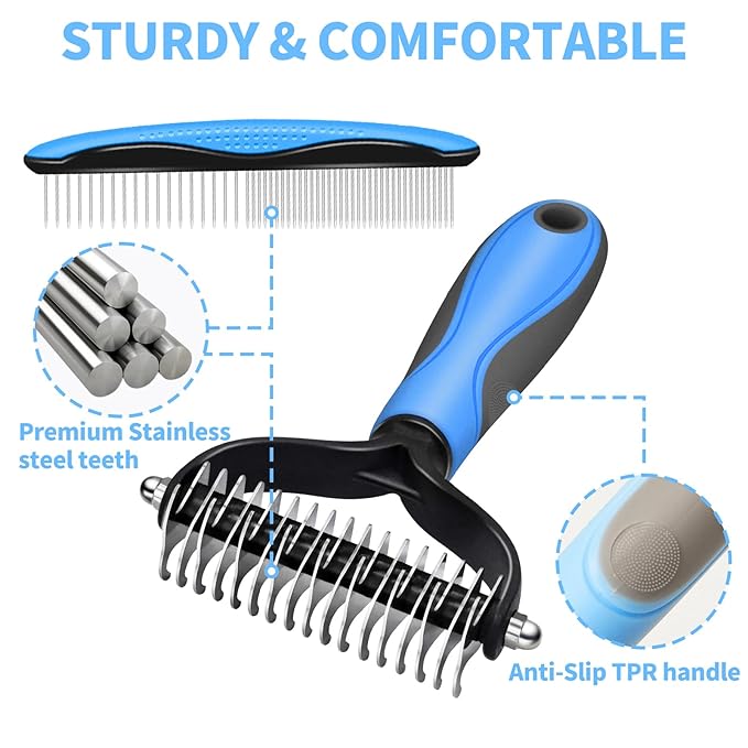 2 in 1 Pet Grooming Comb for Cats and Dogs  Stainless Steel Teeth and TPR Design for Detangling, Deshedding, and Dematting, Ideal for Long and Short Hair Pets