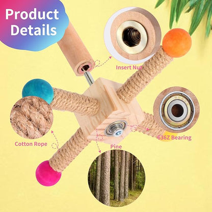 Kyouki Bird Perch Toy - Suitable for Small & Medium Parrots: Conures, Cockatiels, Lovebirds, Parakeets, Quakers, Caiques, Pionus | 360° Spinning Stand (Primary Colors, Medium Size)