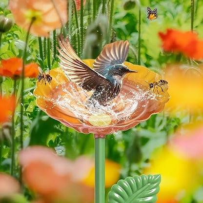 4Pcs Bee Watering Station, Metal Bird Water Feeder Butterfly Bath Bowl, Colorful Flower Shape Pollinator Watering Stake for Outdoor Yard Garden Decor (Red,Green,Blue,Yellow)