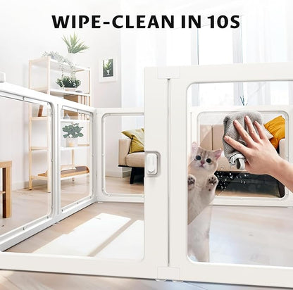 PALOPALO XXL Transparent Acrylic Pet Playpen for Puppies Nursing Dogs & Indoor Outdoor Cats - Lightweight Portable Kennel with Tool-Free Assembly, Breathable Design for Home Use