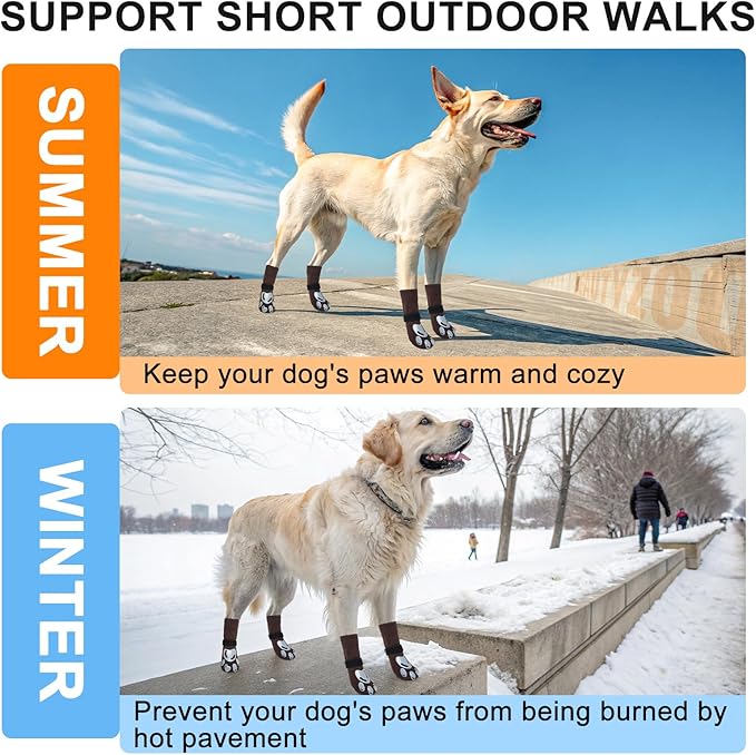 BEAUTYZOO Dog Socks, Non Slip Dog Socks to Prevent Licking Paws -Dog Shoes for Hot/Cold Pavement, Dog Boots & Paw Protectors, Dog Booties for Hardwood Floors, Small Medium Large Senior Dogs