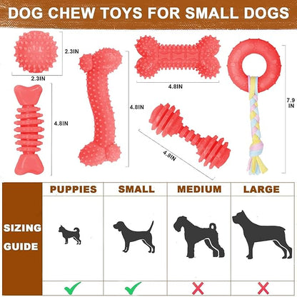Puppy Toys, 6 Pack Dog Chew Toys for Puppy, Cute Red Small Dog Toys, Teething Toys for Puppies, Soft Durable Interactive Chew Toy for Small Dogs