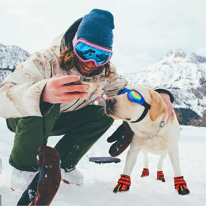 DcOaGt Dog Boots Waterproof Dog Shoes for Small Medium Large Puppy with Reflective Straps Anti-Slip Sole,Paw Protector Dog Booties for Hot Pavement Winter Snow Rain Hiking 4PCS Red