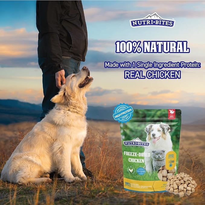 Nutri Bites Freeze Dried Chicken Dog & Cat Treats, 9 oz | Healthy Pet Training Treats or Food Topper | All Natural, 1 Single Animal Protein, High Protein