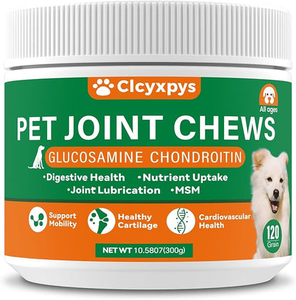Glucosamine for Dogs Hip and Joint Supplement Chews,Mobility Support Supplement -Glucosamine chondroitin-MSM，Hip & Joint Support-Digestion,Probiotics-120 Chews