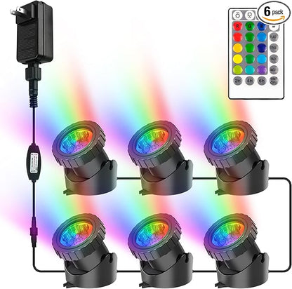 RGB Pond Lights with Timer, LED Underwater Submersible Colorful Landscape Spotlights, 98ft Remote Control IP68 Waterproof Fountain Lights for Fish Aquarium Tank Garden Yard Pool (Set of 6)
