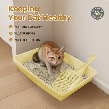 PAWISE Small Cat Litter Box, Kitten Litter Box Starter Kit, Low Entry Baby Kitten Training Litter Box with Scoop, Bowls,Cat Mouse Toy and Cat Ball Toy,First Catty Owner Essentials (Yellow)