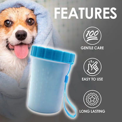 Dog Paw Cleaner l Keep Your Pet's Paws Clean and Fresh l Medium Size 9.5 x 9.5 x 11.5 cm l PP, Silicon and Polyester Materials l Easy and Effective Paw Cleaning Solution l Blue