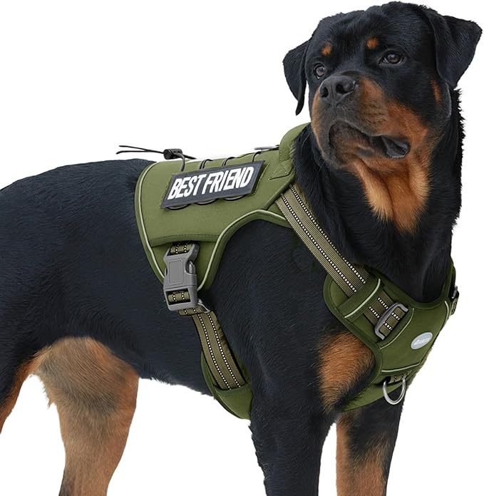 Auroth Tactical Dog Harness for Small Medium Large Dogs No Pull Adjustable Pet Harness Reflective K9 Working Training Easy Control Pet Vest Military Service Dog Harnesses XL, Green