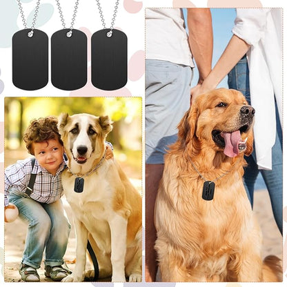 100 Pcs Military Dog Tags Set, 50 Pcs Personalized Engraved Aluminum Blank Dog Tags and 50 Pcs Iron Necklace Chain, Blank Dog Tags for Engraving, Dog Tags for Men, Black