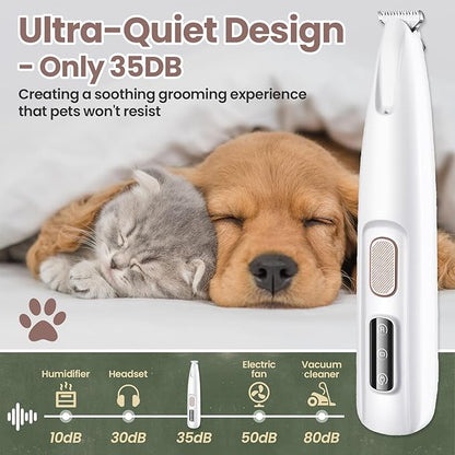 Dog Paw Trimmer with LED Light, 35dB Low Noise Pet Paw Trimmer for Dogs and Cats, Dog Clippers with18mm Widen Blade, Waterproof Grooming Shaver for Paws, Ears, Face, Eyes and Rump