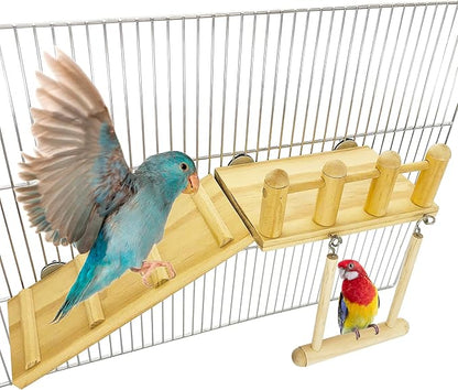 Parrot Climbing Ladder, Bird Wooden Playground with Climbing Ladder Stand, Parrot Play Stand, Bird Swing for Green Cheeks, Small Lovebirds, Goldens, Hamsters, Bird Cage Chew Toy Set