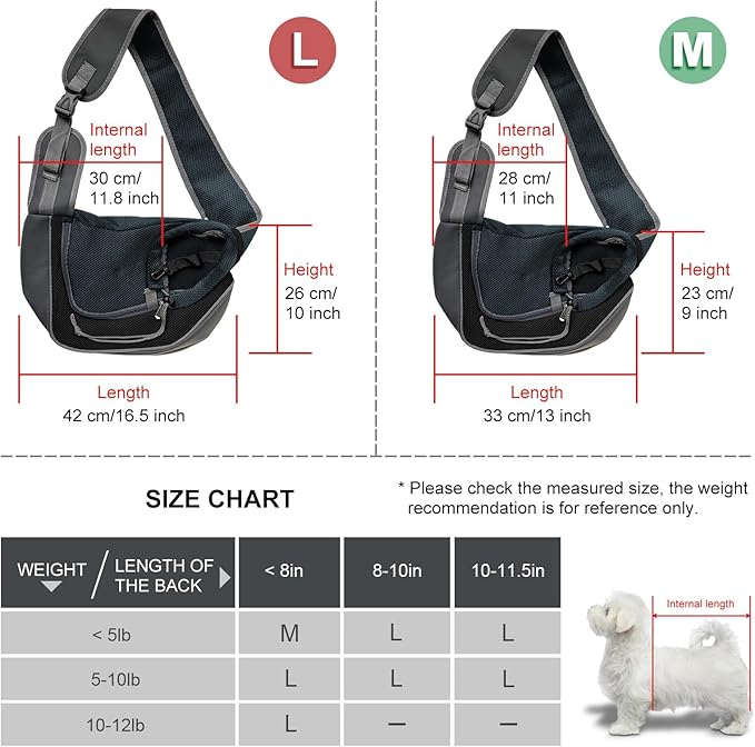 Dog Sling Carrier, Up to 5 lbs, Breathable Mesh Hand-Free Bag for Small Dogs Cat for Traveling, Hiking, Medium, Black