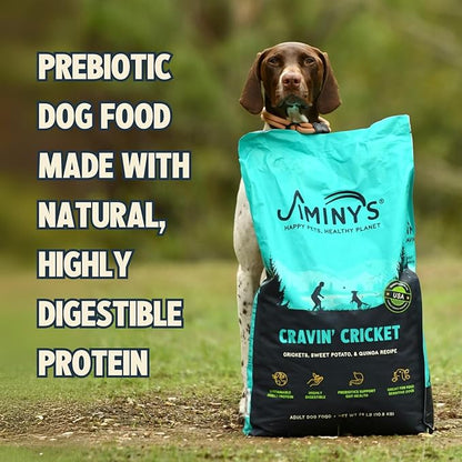 Jiminy's Cravin' Cricket Dry Dog Food, Sensitive Stomach, Improved Gut Health, Probiotic & Prebiotic, Hypoallergenic, Lower Carbon Footprint, Made in USA, 24lb Bag (Pack of 1)