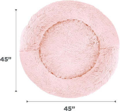 Best Friends by Sheri Original Calming Donut Dog and Cat Bed, Shag Faux Fur, Cotton Candy Pink, XL (45in x 45in) - Anxiety Relief for Pets Up to 150 lbs