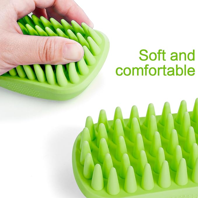 Dog Bath Brush, Silicone Shampoo Brush, Rubber Dog Brush for Long & Short Haired Dogs Cats, Scrubber Washing Grooming Pet Brush, Soft Massage Shedding Brush Bathing Shower Small Large Pets (Green)