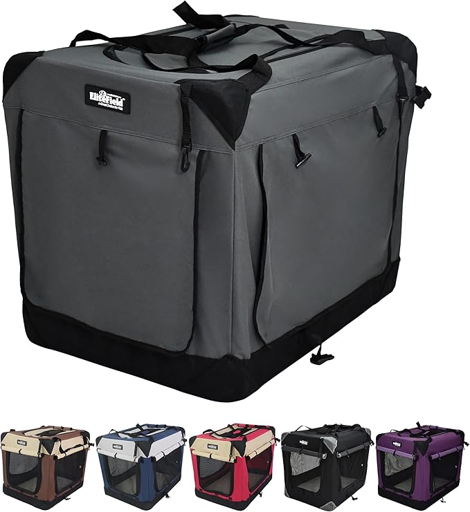EliteField 4-Door Folding Soft Dog Crate with Curtains, Carrying Bag and Fleece Bed (2 Year Warranty), Indoor & Outdoor Pet Home (24" L x 18" W x 21" H, Gray+4 Door Curtains)