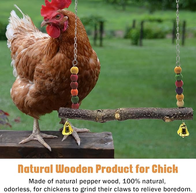 Chicken Bird Swing,Chicken Perch,Natural Wooden Swing Toys,Wood Stand for Chick,Safe and Relief of Stress,Chicken Coop Accessories,Coop Swing for Chicken Bird,Parrot,Hens (A)