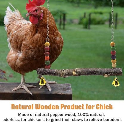 Chicken Bird Swing,Chicken Perch,Natural Wooden Swing Toys,Wood Stand for Chick,Safe and Relief of Stress,Chicken Coop Accessories,Coop Swing for Chicken Bird,Parrot,Hens (A)