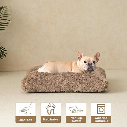 EHEYCIGA Fluffy Dog Crate Bed for Medium Dogs, Plush Faux Fur Dog Crate Pad, Calming Anti Anxiety Medium Dog Bed for Crate, Washable Soft Warm Dog Crate Mat with Non-Slip Bottom, Camel