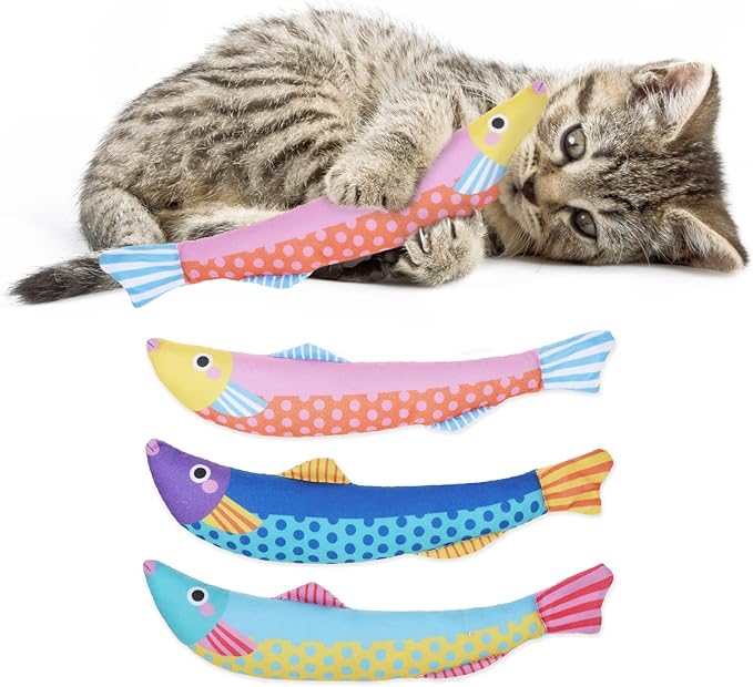 KOOLTAIL Cat Catnip Toys Saury Fish, 3 Pack Durable Soft Kicker Toy Filled with Natural Catnip Cotton, Self Play Interactive Bite Resistant Chew Teeth Cleaning Gift for Indoor Cats Kitten All Breeds