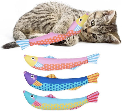 KOOLTAIL Cat Catnip Toys Saury Fish, 3 Pack Durable Soft Kicker Toy Filled with Natural Catnip Cotton, Self Play Interactive Bite Resistant Chew Teeth Cleaning Gift for Indoor Cats Kitten All Breeds