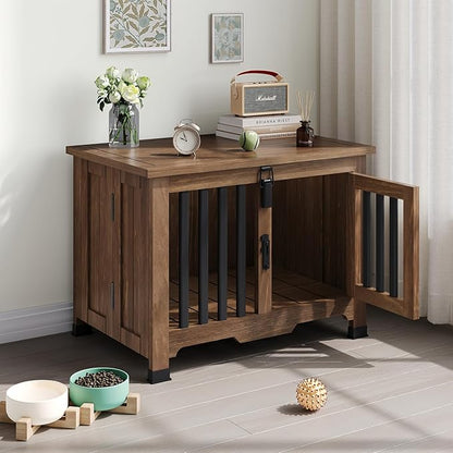 Wooden Dog Crate Furniture,Foldable and Portable Dog Kennel Furniture Indoor,Decorative Dog Crate End Table No Assembly.(Small,Maroon)