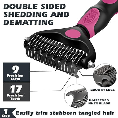 3PCS Dog Brush I Dog Brush for Shedding I Deshedding Dog Brush I Dog Bath Brush I Slicker Brush For Dogs I Dog Comb I Premium Pet Supplies (Red Black)