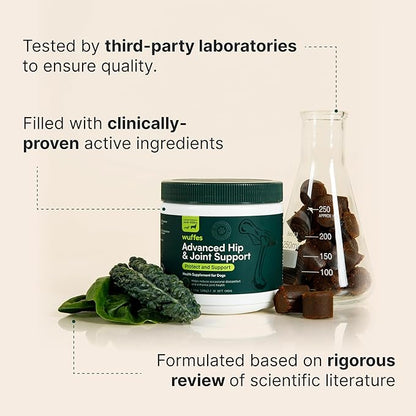 Wuffes Advanced Dog Hip and Joint Supplement with Glucosamine, Chondroitin, Omega 3, MSM, and Green Lipped Mussel, 30 Pork Flavored Chews for Large Dog Breeds