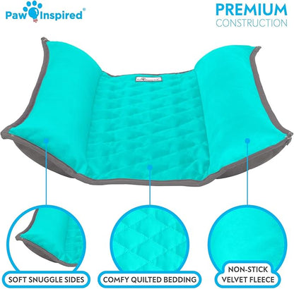 Paw Inspired Snuggle Bunny Bolster Bed for Rabbits, Cats, Dogs and Other Small Pets, Reversible Fleece Flop Bedding with Padded Sides (Gray/Green)