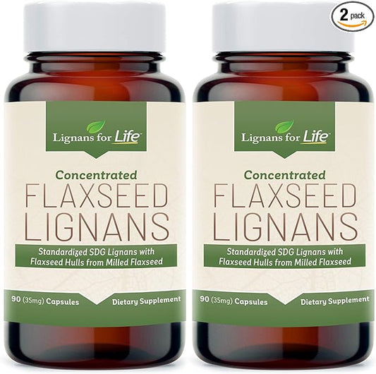 Lignans For Life Flaxseed Lignans for Dogs + SDG - Omega 3 Fatty Acids, High Fiber Antioxidants Helps Improve Shiny Coat, Digestive & Heart Health Lignans, 35mg, 90 Flaxseed Capsules, 2 Pack
