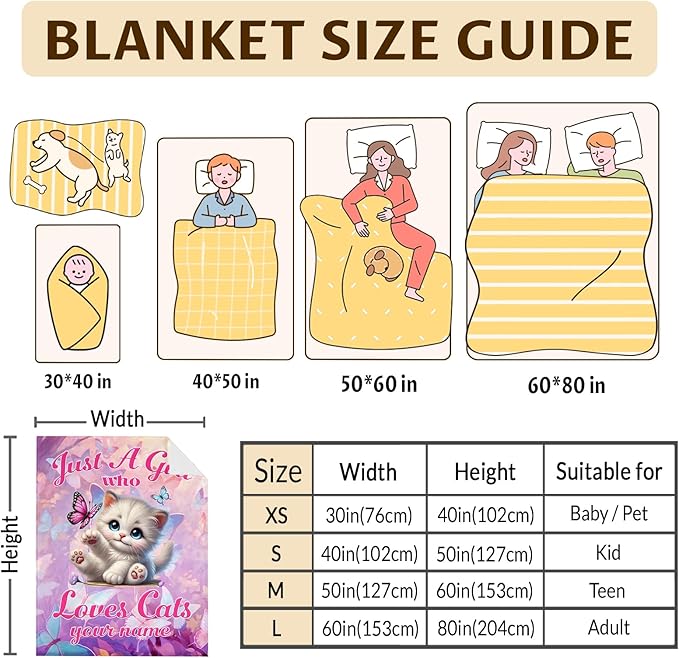 Custom Pink Cat Design Flannel Blanket for Kids Teens Adults, Personalized Throw Gifts for Girls Women Cat Lovers, 30x40 Inch Soft Cozy Blanket for Sofa Couch Bed, Daughter Mom Gift Idea for Birthday