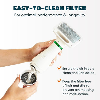 2-in-1 Dog Hair Dryer with Slicker Brush for Small-Sized Dogs and Cats | Pet Hair Dryer | Dog Blow Dryer | 300 Watts, 75-85 dB, Adjustable Temperature, Overheat Protection