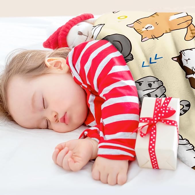 Cat Kids Throw Blanket for Girls Boys Teens Soft Fuzzy Flannel Animal Bed Blanket for Women Adults Plush Cute Christmas Birthday Gifts,60”x80”